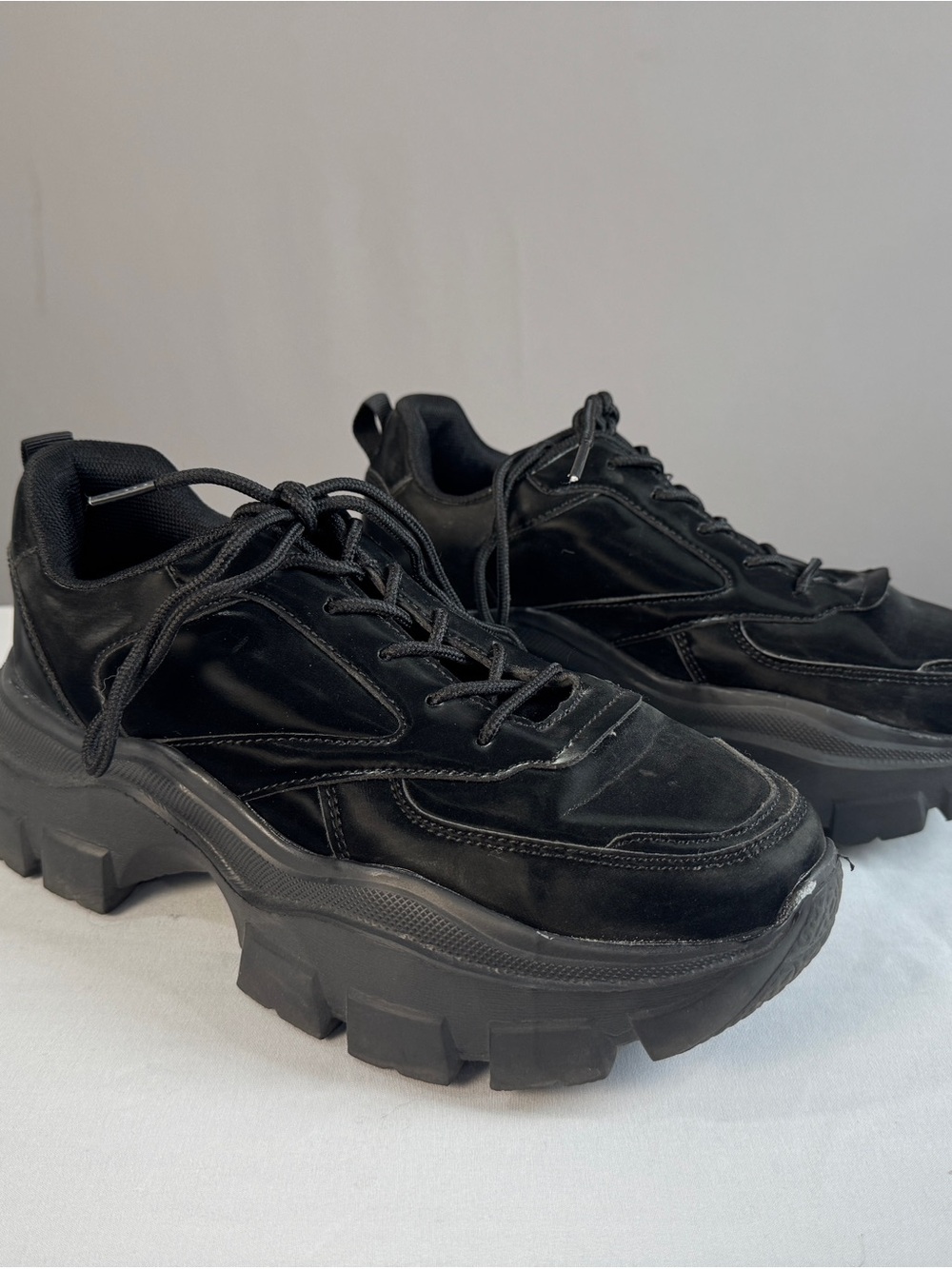 Chunky Black Women’s Sneakers - Platform Lace-Up